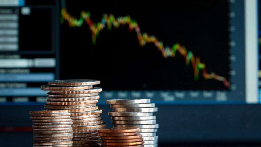 Money coins market crash down